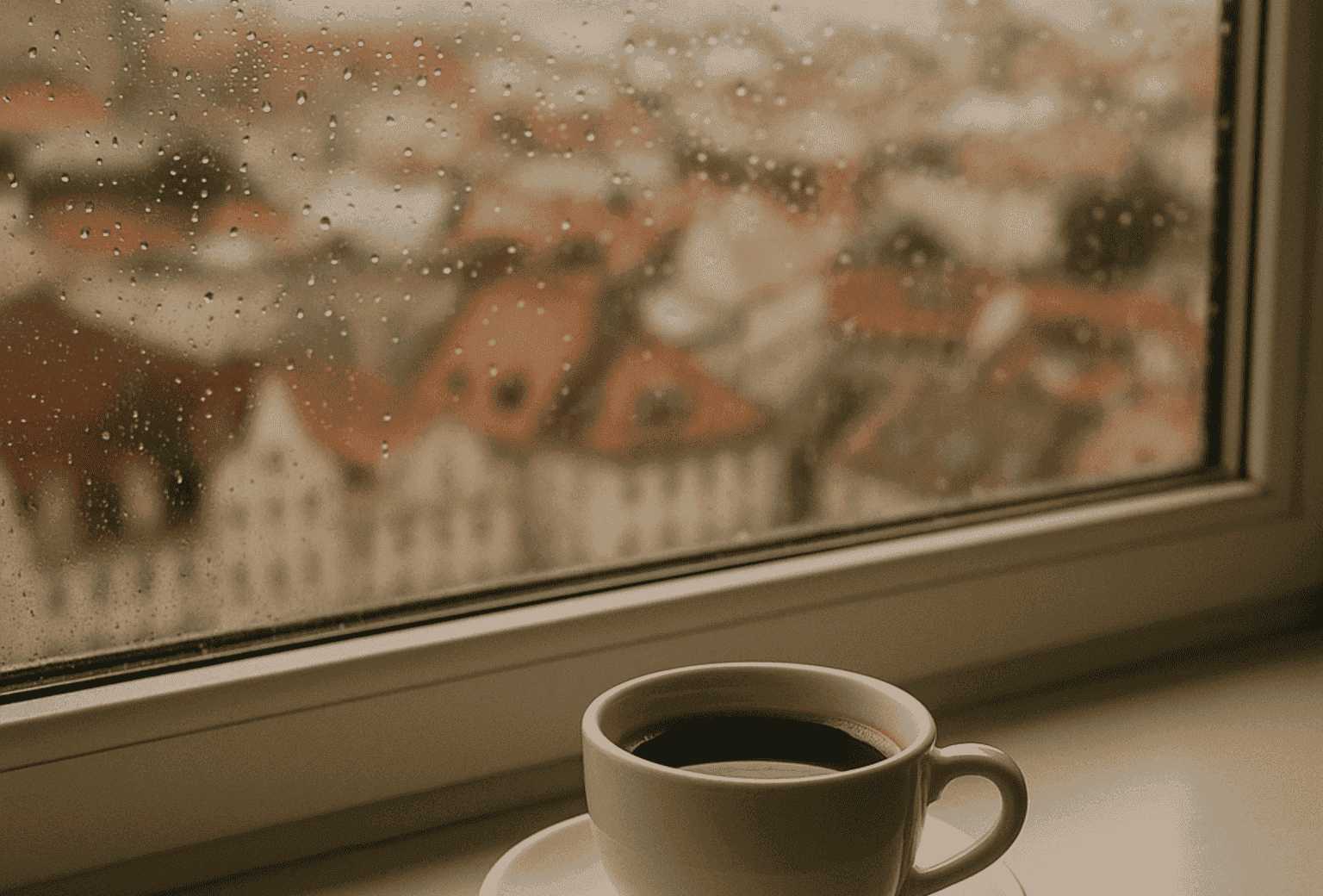 Samotność na emigracji - kawa przy deszczowym oknie